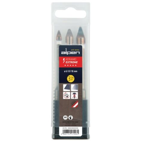 Juego de taladro cerámico Keramo Extreme Box 3-PCS.6,8,8,10 mm Alpes