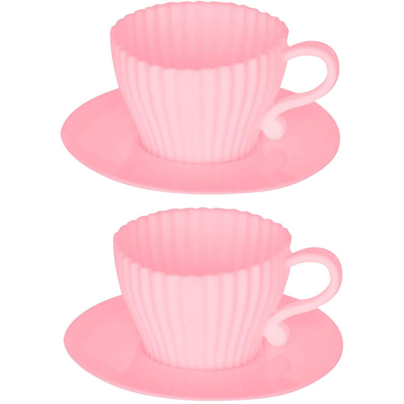 

Juego de tazas de té para magdalenas para hornear - Silicona con platillos aptos para horno (8 * Rosa)