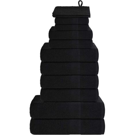 Juego de toallas 12 piezas 100% algodón negro 360 gsm
