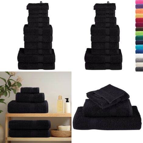 Juego de toallas premium SOLUND 12 unidades negro 600 gsm - Toallas de algodón - Toallas de algodón 600 gsm