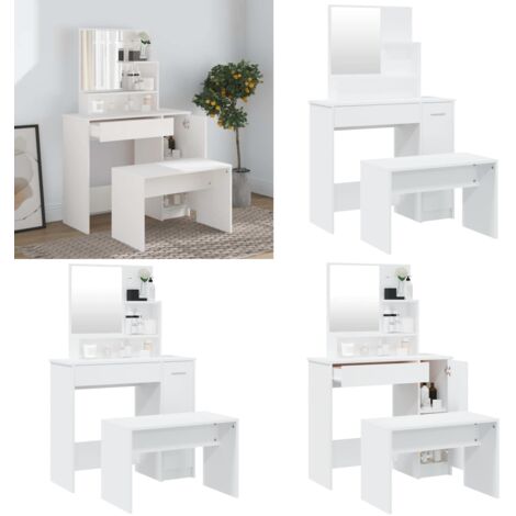 Juego de tocador blanco 86,5x35x136 cm - Mesa de tocador - Espejo de tocador