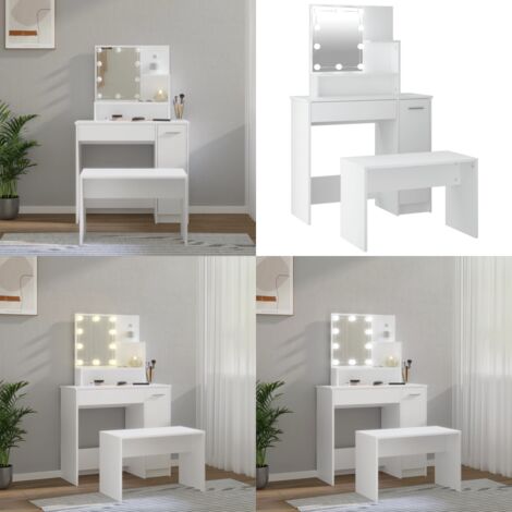 Juego de tocador con LED madera contrachapada blanco - Tocador con LED - Tocador de madera contrachapada