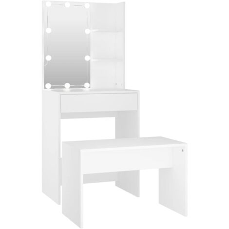 Juego de tocador con LED madera contrachapada blanco vidaXL