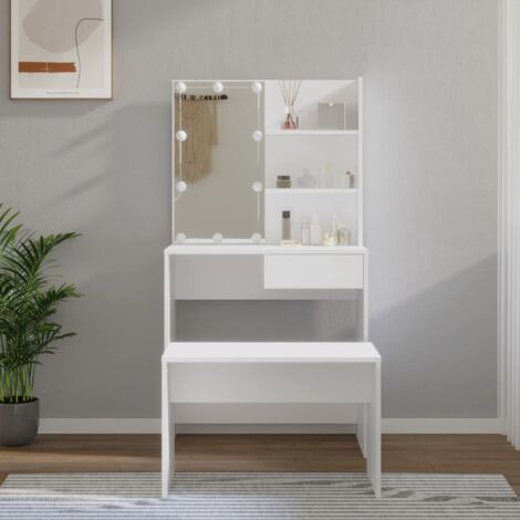 Juego de tocador con LED madera contrachapada blanco vidaXL