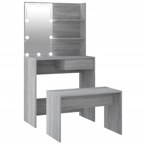 Juego de tocador con LED madera contrachapada gris Sonoma vidaXL