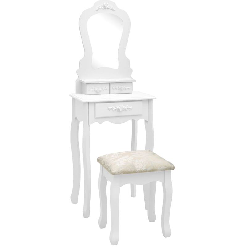 

Bh Design - Juego de tocador y taburete madera paulownia blanco 50x59x136cm