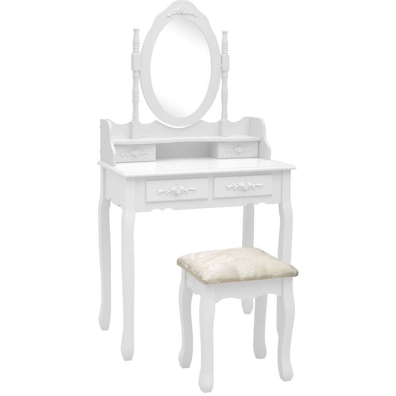 

Juego de tocador y taburete madera paulownia blanco 75x69x140cm - Blanco