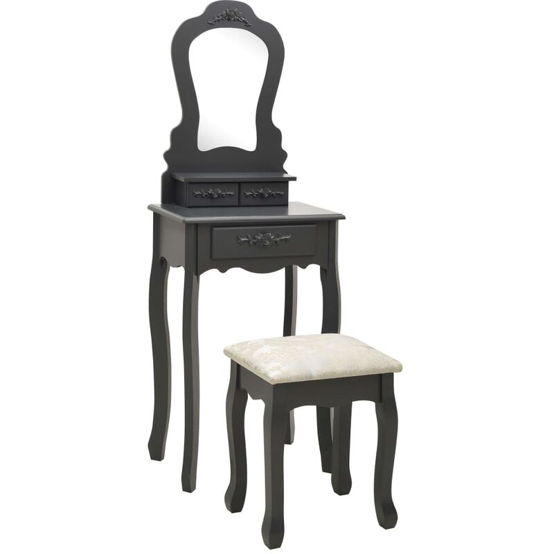

BHD - Juego de tocador y taburete madera paulownia gris 50x59x136 cm