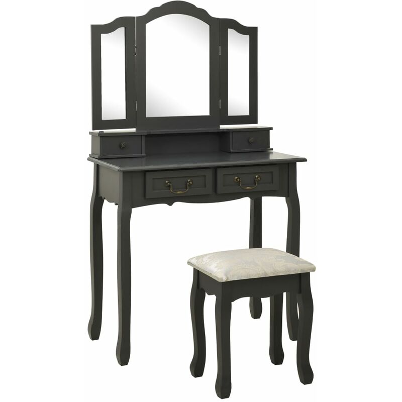 

Juego de tocador y taburete madera paulownia gris 80x69x141 cm - Gris
