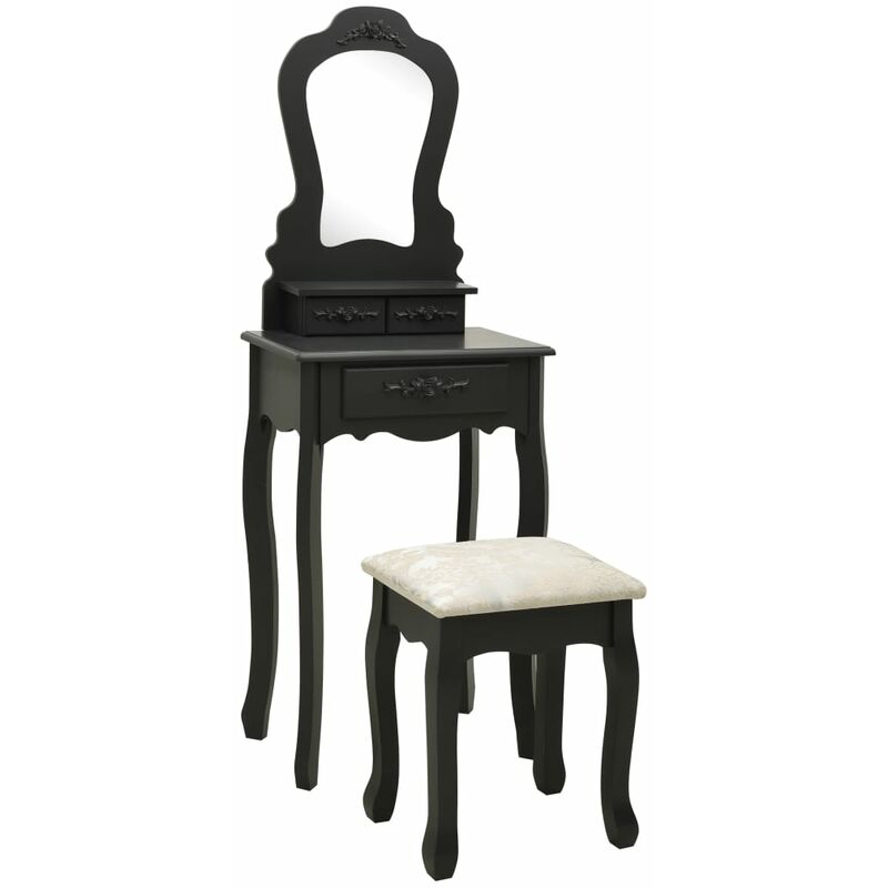 

Juego de tocador y taburete madera paulownia negro 50x59x136 cm