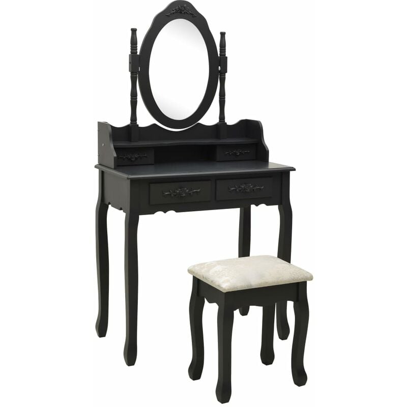

Juego de tocador y taburete madera paulownia negro 75x69x140 cm