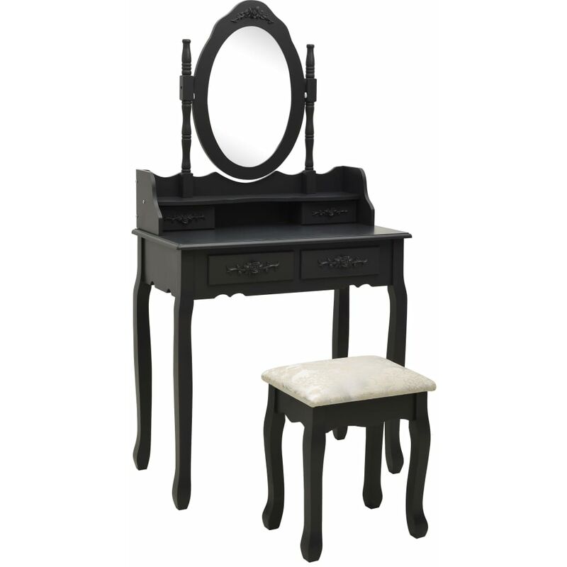

Juego de tocador y taburete madera paulownia negro 75x69x140 cm