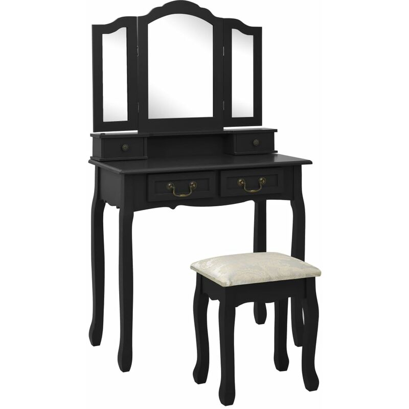 

BHD - Juego de tocador y taburete madera paulownia negro 80x69x141 cm