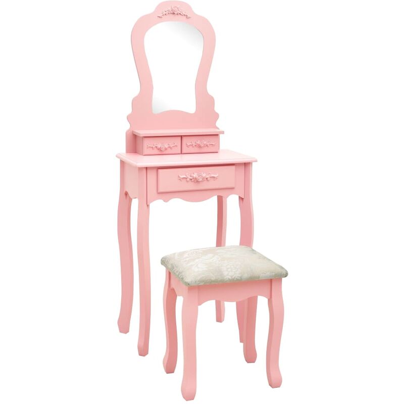 

Juego de tocador y taburete madera paulownia rosa 50x59x136 cm