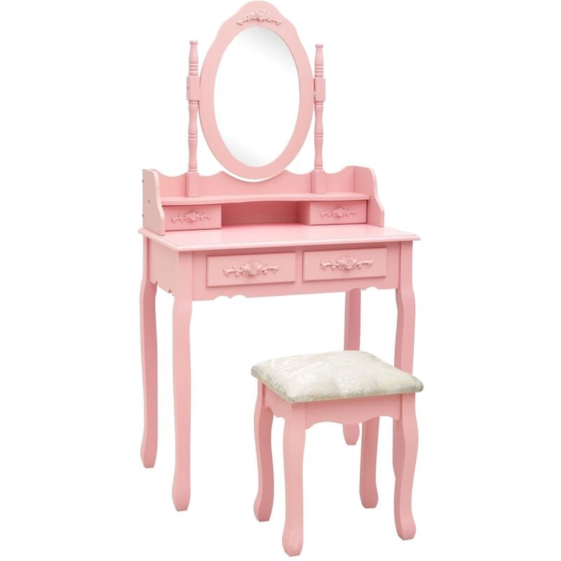

BHD - Juego de tocador y taburete madera paulownia rosa 75x69x140 cm