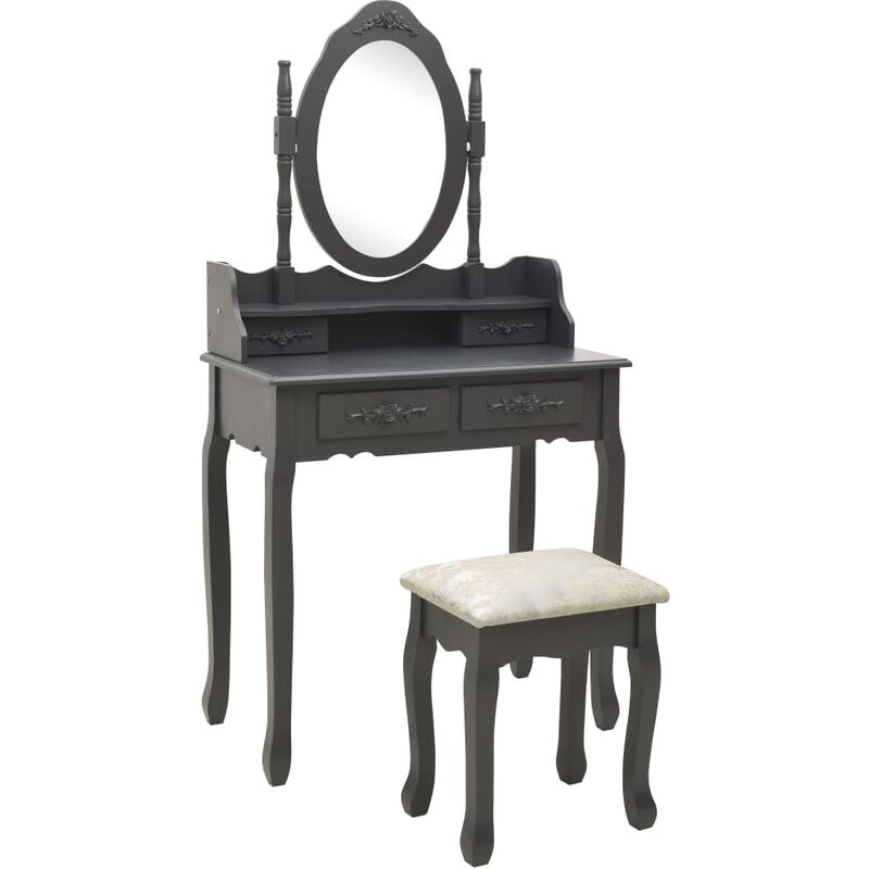 

vidaXL Madera Paulownia Juego de Tocador y Taburete 75x69x140 cm Gris - Gris