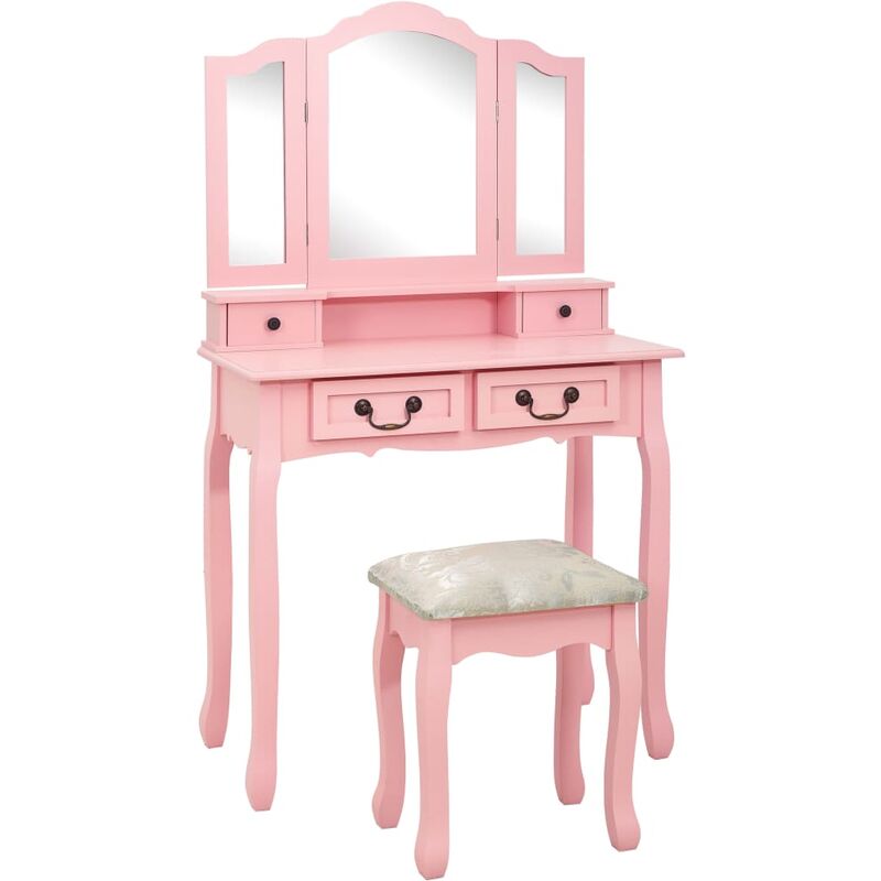 

Juego de tocador y taburete madera paulownia rosa 80x69x141 cm - Rosa