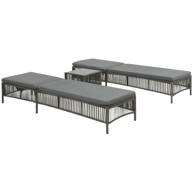

vidaXL Tumbonas 2 unidades con mesa ratán sintético marrón - Gris