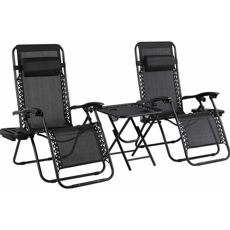 

Juego de Tumbonas Plegables con Mesa, Soporte para Bebidas, Mecedoras Jardín para exterior con Almohadilla Ajustable para la Cabeza, Ergonómica,