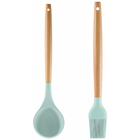 Juego de utensilios de cocina antiadherentes sin BPA no tóxicos con mango de madera de 2 piezas