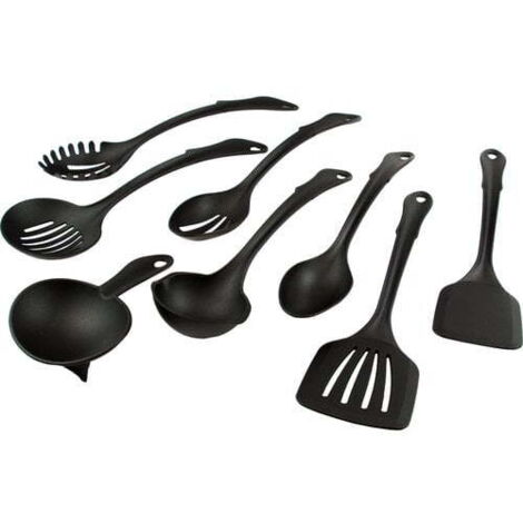 Juego de utensilios de cocina de 8 piezas con anillo de conexión, plástico negro