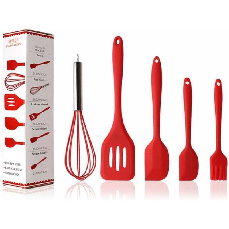 

Juego de utensilios de cocina de silicona 5 piezas de utensilios de cocina de silicona, juego de espátulas, cepillo, utensilios de cocina, fácil de