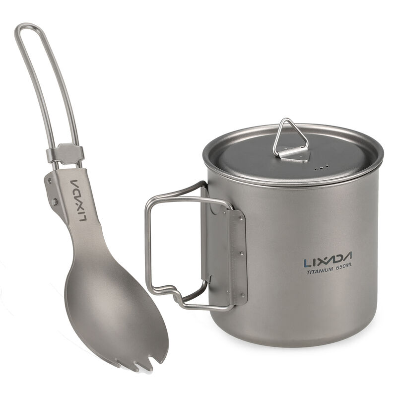 

Juego de utensilios de cocina 300ml / 350ml / 420ml / 550ml / 650ml / 750ml Taza de titanio ultraligera con vajilla plegable para cena, vajilla para