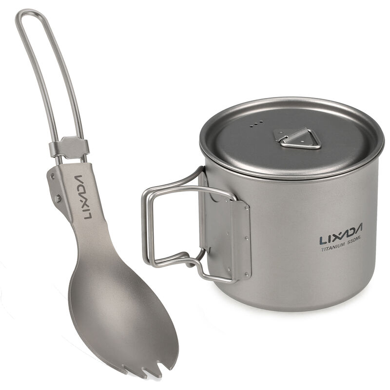 

Juego de utensilios de cocina 300ml / 350ml / 420ml / 550ml / 650ml / 750ml Taza de titanio ultraligera con vajilla plegable para cena, vajilla para