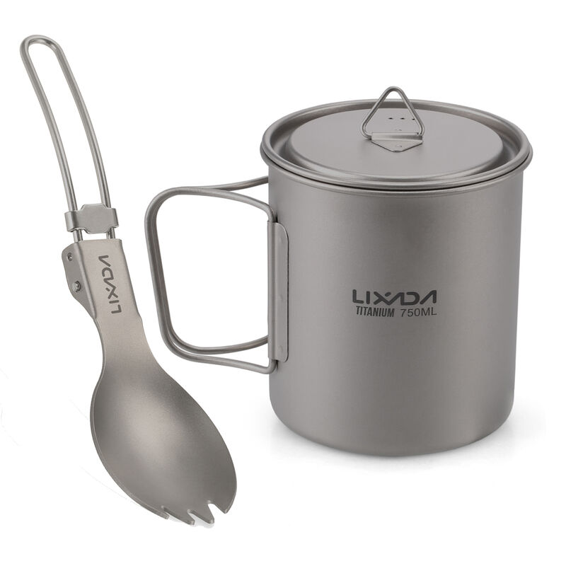 

Juego de utensilios de cocina 300ml / 350ml / 420ml / 550ml / 650ml / 750ml Taza de titanio ultraligera con vajilla plegable para cena, vajilla para