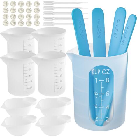 Juego de utensilios para medir resina de silicona, vasos medidores de 250 ml y 100 ml, palitos para remover de silicona, pipetas, dedales para mezclar resina epoxi, moldes, fabricación de joyas, encer