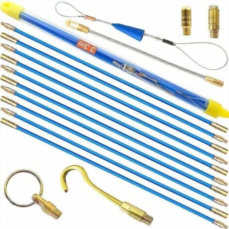 XVX Juego de varillas de fibra de vidrio para extractor de cables eléctricos, 33 cm x 10 piezas, kit de instalación de cable retráctil en estuche de plástico