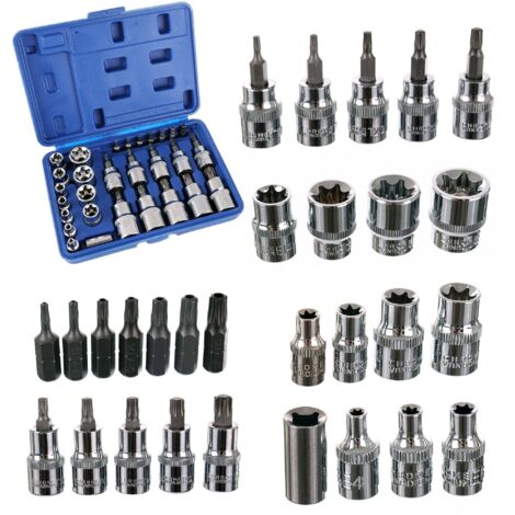 JUEGO DE VASOS CON PUNTA TORX (INTERNO/EXTERIOR) 30 UDS.