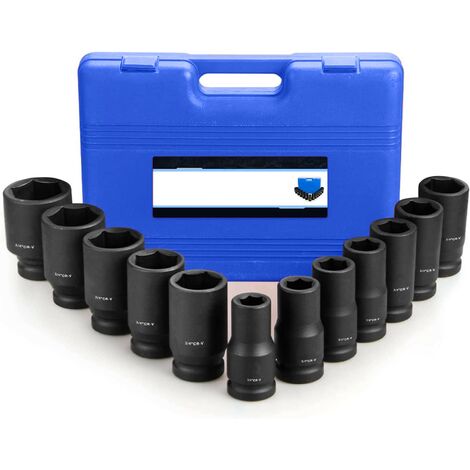 Juego de vasos de impacto largos de 3/4" 6 caras, de 24 a 41mm 12 piezas