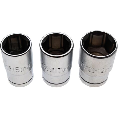 Juego de vasos  entrada 12,5 mm (1/2")  15 - 17 - 19 mm  3 piezas