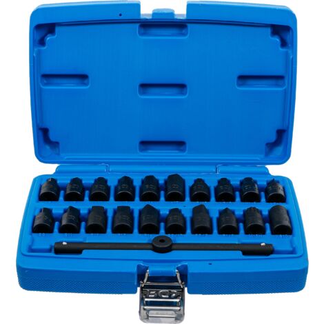 Juego de vasos especiales para tapón de cárter  entrada 10 mm (3/8")  21 piezas