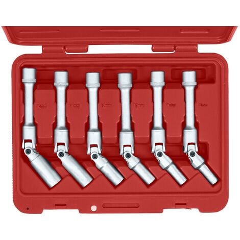 Juego de vasos para calentadores articulados extralargos (155mm) con entrada 3/8” 8 a 16 mm, 6 piezas  Juego de vasos para bujias y calentadores 8, 9, 10, 12, 14, 16 mm