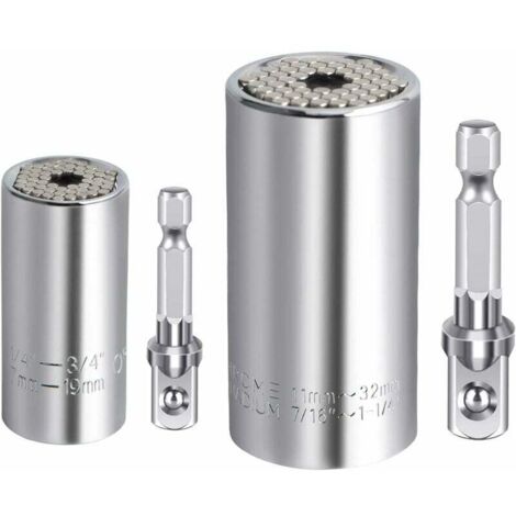 Juego de vasos universales, vasos de 7-19 mm y 11-32 mm, portabrocas, llave multifunción, herramienta manual multiusos, llave de vaso universal, agarre Gator Grip