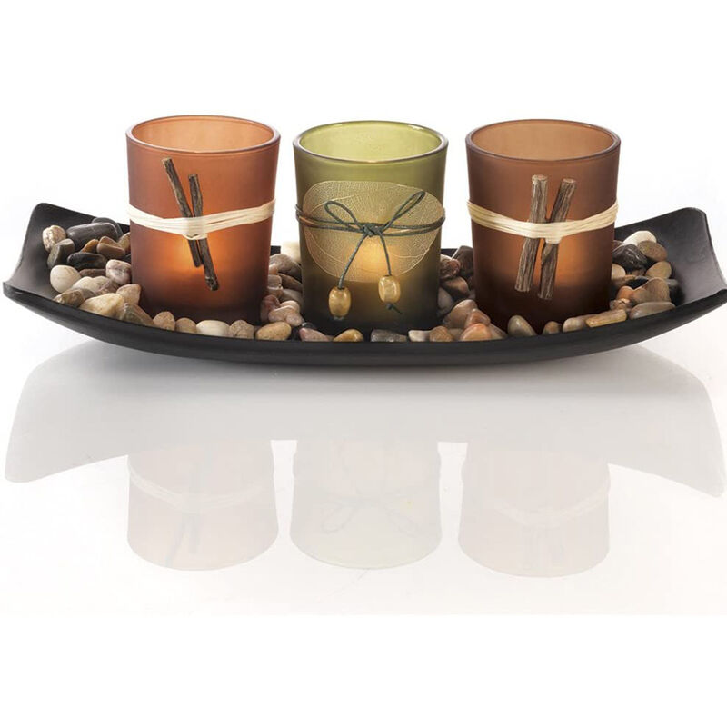 

Abcrital - Juego de velas naturales Dawhud Direct, 3 candelabros decorativos, piedras y bandeja