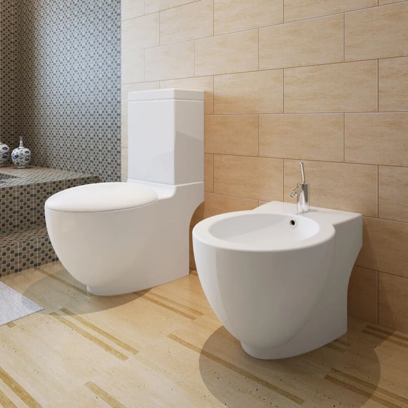 

Juego de váter WC y bidé de cerámica blanca - Blanco