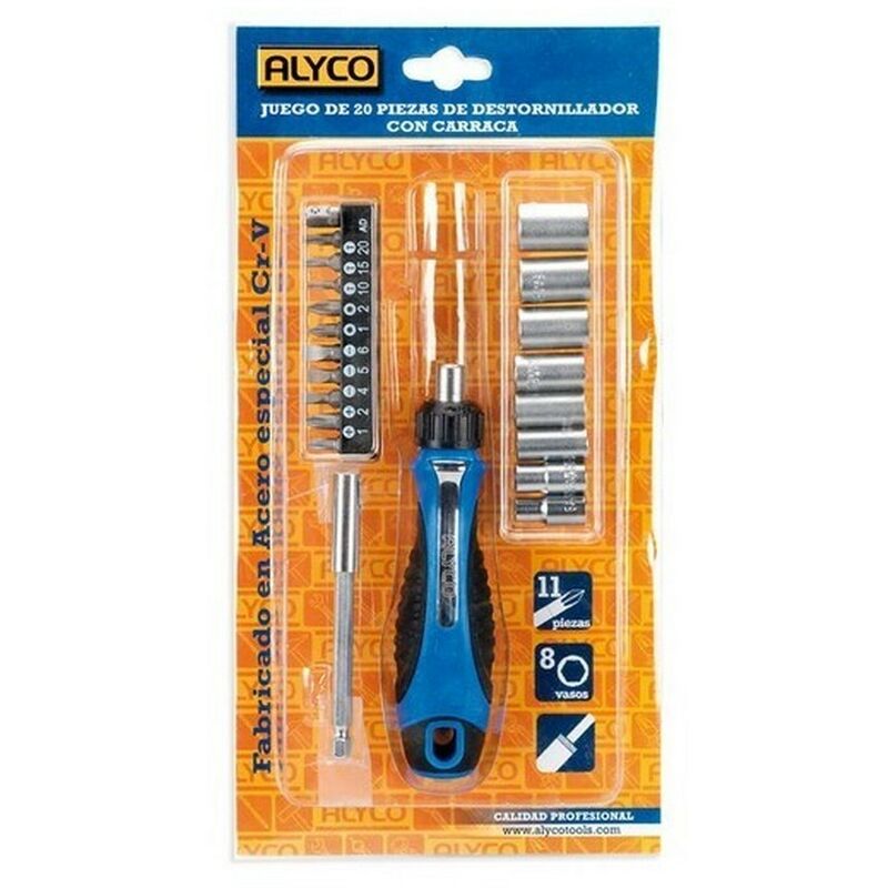

ALYCO 119115 - Juego destornillador con carraca y 10 Puntas y 8 vasos