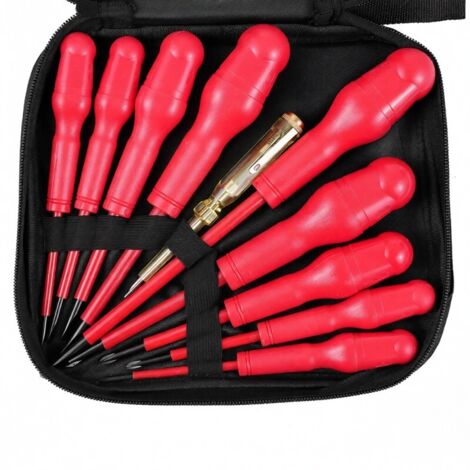 Juego destornilladores aislados 1000V PENGGONG, 9 piezas Phillips plano, puntas magnéticas, mango antideslizante, bolsa