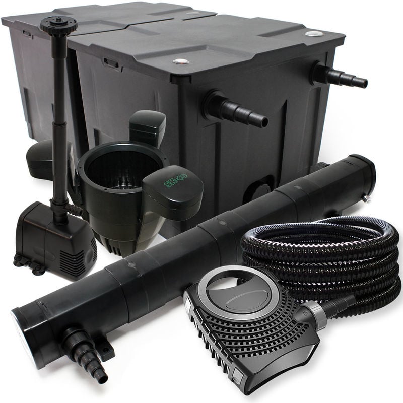 

Wiltec - Juego filtro para estanque bio 60.000l 72W UVC Clarificador bomba tubo 25m Fontäne Bomba y skimmer