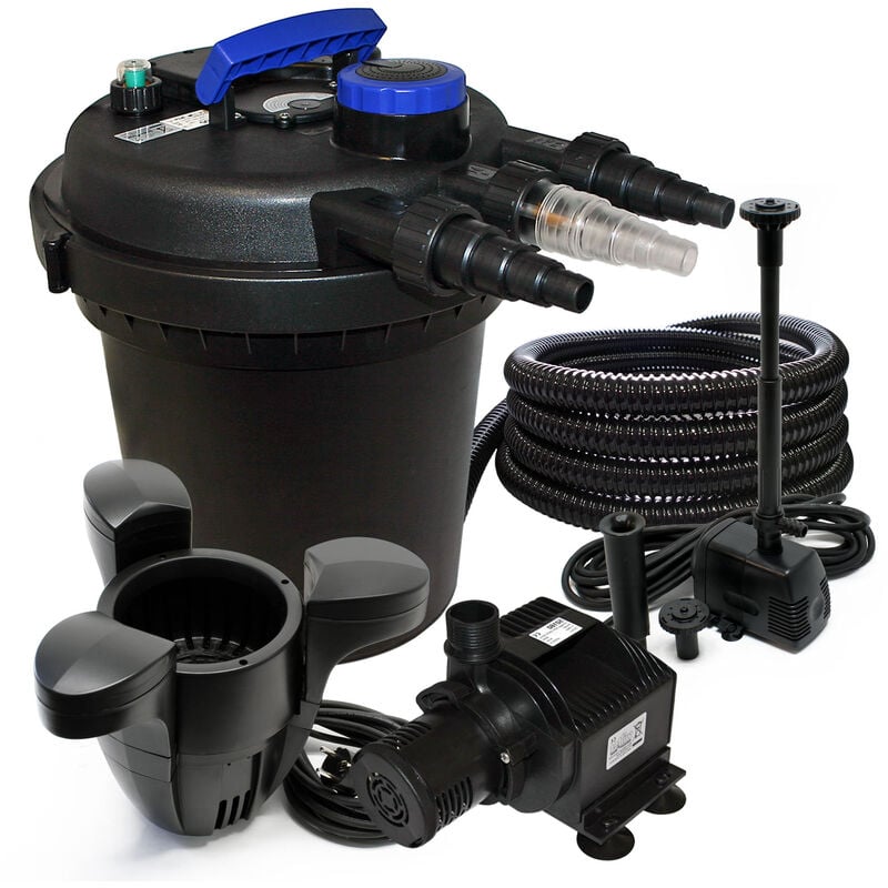 

Juego Filtro presión 6000l 11W UVC Clarificador 65W Bombeo Fuente Skimmer jardin