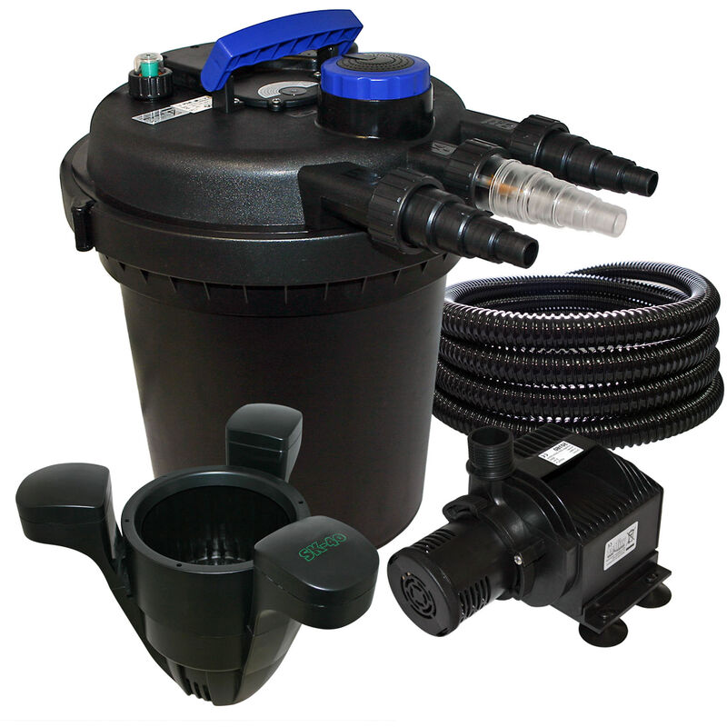 

Wiltec - Juego Filtro presión 6000l 11W UVC Clarificador Manguera 65W Bombeo Skimmer jardin