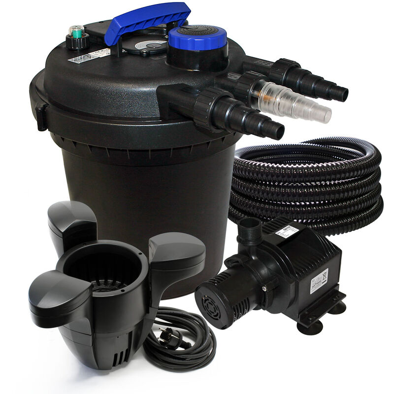 

Juego Filtro presión 6000l 11W UVC Clarificador Manguera 65W Bombeo Skimmer jardin