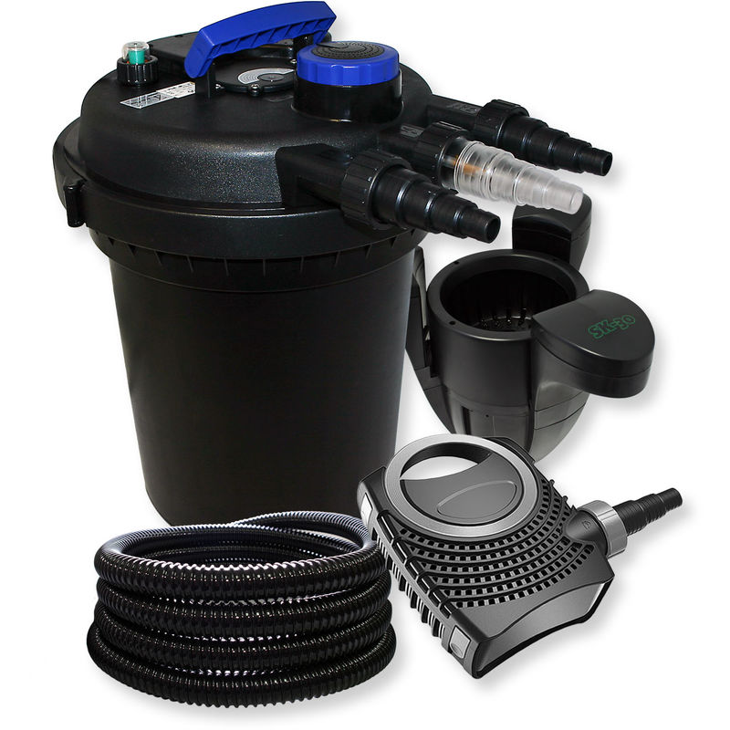 

Wiltec - Juego Filtro presión 6000l 11W UVC Clarificador Manguera 70W Bombeo Skimmer jardin