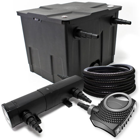 Juego filtros estanque bio 12000L UVC clarificador con 18W supereco Bomba y manguera de 25m Jardin