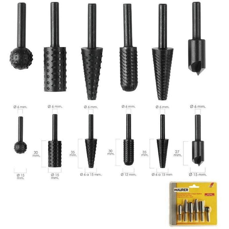 

Juego fresas rotativas para metal y madera 6 piezas para taladro / fresadora