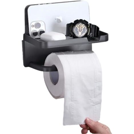 Juego genérico de 2 soportes de pared para papel higiénico y teléfono, estante perforado autoadhesivo para papel higiénicogris