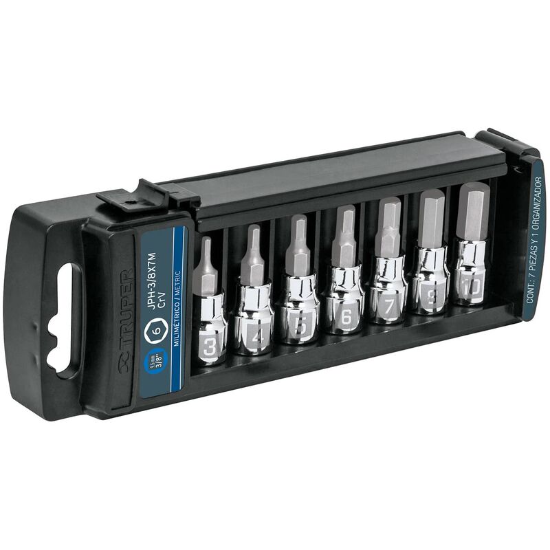

Juego llave vaso, hexagonal, 3/8', 7 pzs, mm